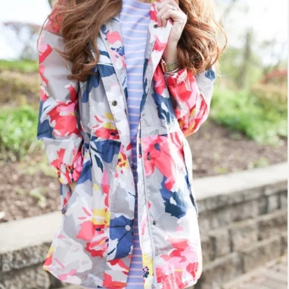 Joules Women's Packable Floral Raincoat Coat USA size 12